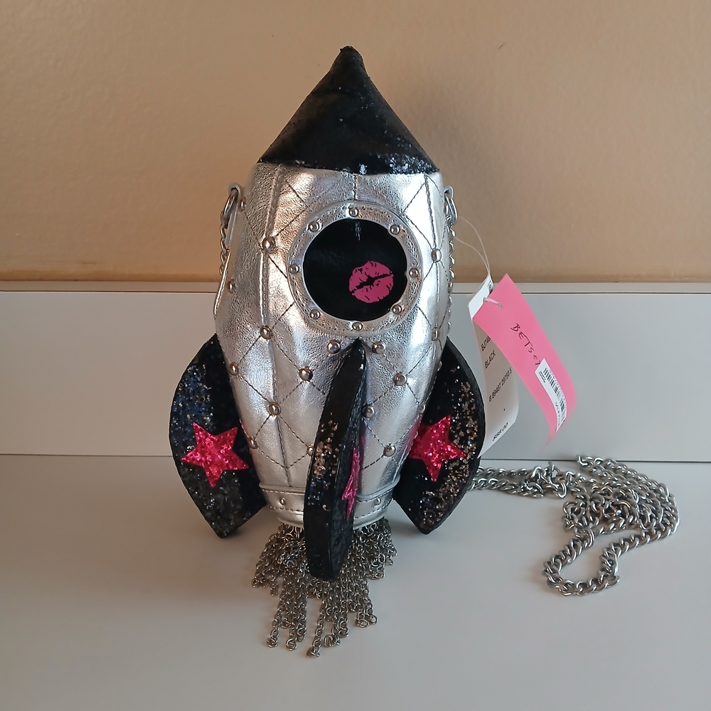 Betsey Johnson Silver and Black Rocket Shoulder Bag